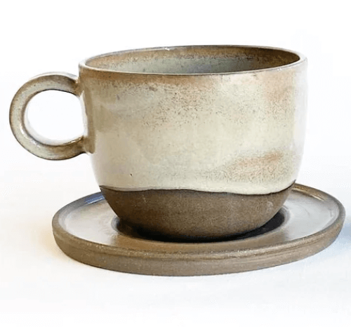 Korai mug & saucer with oyster glaze low res