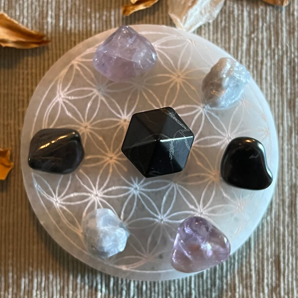 Selenite Crystal Grid & Crystal 3