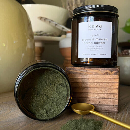 green powder with open jar