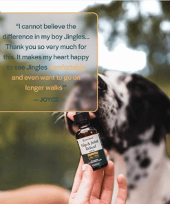 pet releaf dog testimonial with photo hip and joint drops