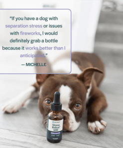 pet releaf dog testimonial with photo stress drops
